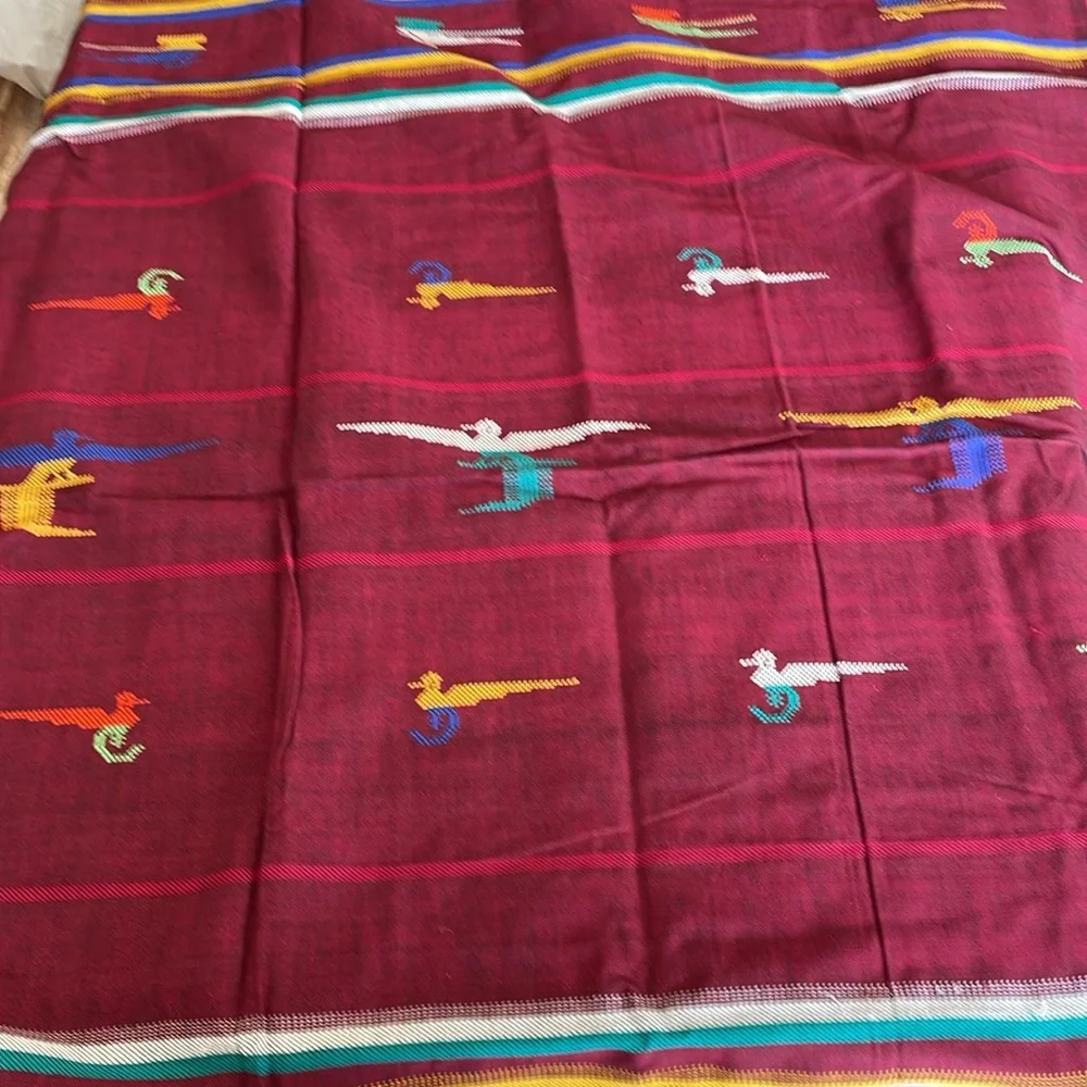 -Handwoven Guatemala rectangular tablecloth and matching napkins.